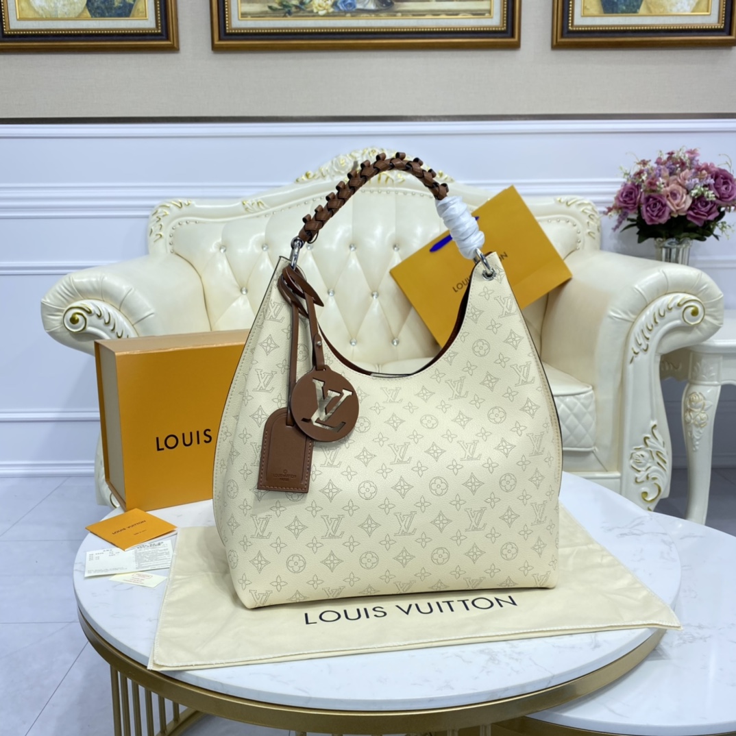 Louis Vuitton CARMEL Hobo Bag Mahina M53188 Cream Beige